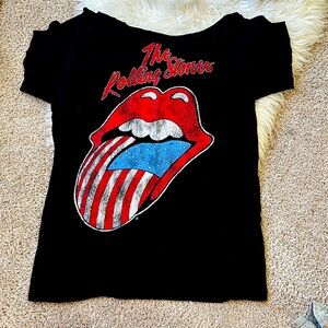 Rolling Stones distressed off shoulder T shirt